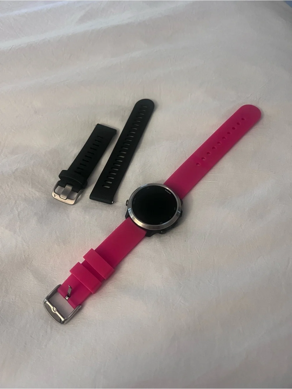 Garmin Forerunner 645 with Pink Silicone Band and Black Replacement Straps